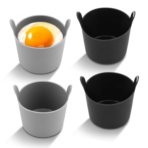 Kcvzitrds 4 Stück Auflaufförmchen für die HeiÃŸluftfritteuse, HeiÃŸluftfritteusen-Eierformen mit Doppelgriff, Wiederverwendbare HeiÃŸluftfritteusen-Eierformen für die HeiÃŸluftfritteuse von Kcvzitrds