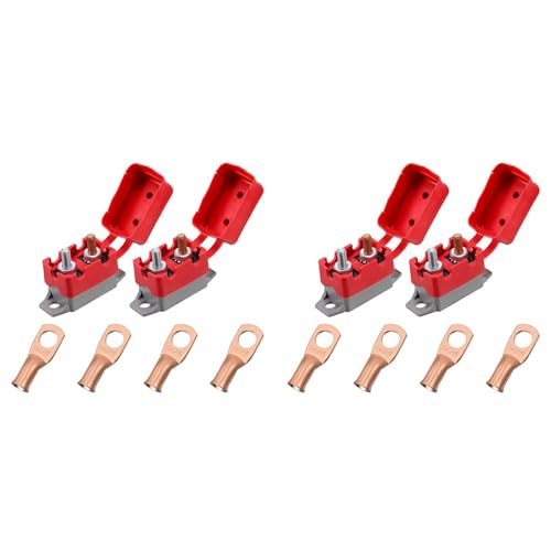 Kcvzitrds 4 Stück Serien DC 12 V-24 V Leitungsschutzschalter mit automatischer Rückstellung mit Deckelbolzen und 8 Kabelschuhen für Akku-Ladegeräte (50 A) von Kcvzitrds