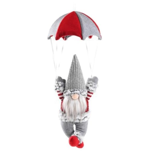 Kcvzitrds Gnome Figur Fallschirmspringen, Gnome-Puppe auf dem Tischregal, Fallschirm aus Plüsch, Gnome-Geschenke, Themenbaum, Grau von Kcvzitrds