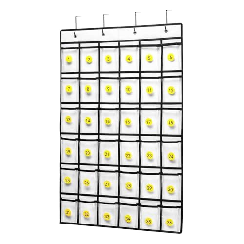 Kcvzitrds Taschenschema für Handy, Klassenzimmer, Taschenrechner, Aufbewahrungsbox zum Aufhängen an der Tür – 36 transparente Taschen von Kcvzitrds