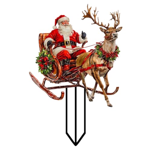 Kcvzitrds Weihnachtsmann, Rentierschlitten, für Geschenke, Terrassenstöpsel für den Außenbereich, aus Acryl, wasserdicht, für den Garten von Kcvzitrds