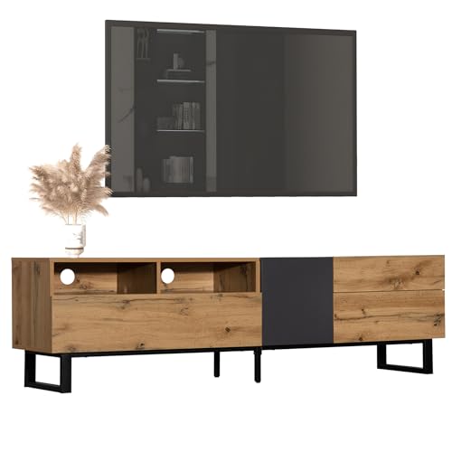 Kdtoll TV Board I Moderner Colorblocking Lowboard TV-Schrank mit Holzmaserung 180cm I Praktische Aufbewahrungsfunktion - Ergonomisches Design Fernsehschrank I Schwarz/Anthrazit von Kdtoll