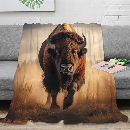 Bison Stier Decke Fleecedecke,Kaschmir-Gefühl Kuscheldecke Geeignet Für Kinder Erwachsene Bett Oder Sofa 60x80inch(150x200cm) von KeAan