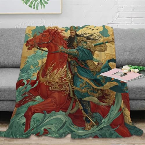 Kampfgott Guan Yu Flanell-Fleece-Decke Weiche Kuschelige 3D Chinesischer Stil Bedruckte Für Erwachsene Kinder Bedruckte Plüsch-Decke Für Bett Und Couch 40x50inch(100x130cm) von KeAan