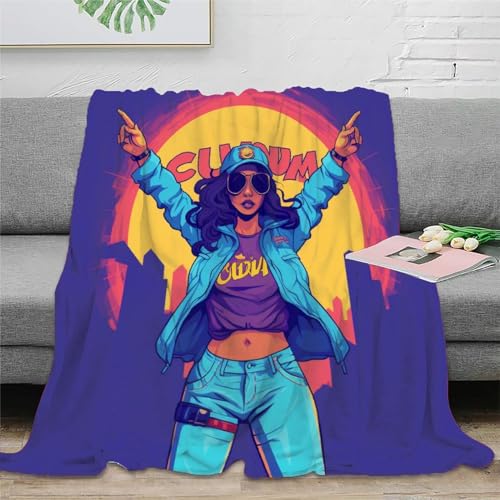 KeAan Hip Hop Mädchen Karikatur Decke Kuscheldecke Plüschdecke Printdesign Couchdecke MikrofaserDecke 40x50inch(100x130cm) von KeAan