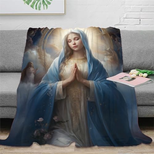 KeAan Jungfrau Maria Religiöser Vintage-Stil Kuscheldecke Flauschige Personalisierte Decke Geschenke, Super Weiche Decke Flanell 50x60inch(127x152cm) von KeAan