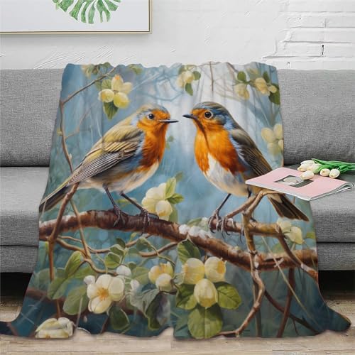 KeAan Rotkehlchen Wildtiere Bird Decke, Weiches Plüsch-Flanell-Fleece-Überwurf, Decken Für Couch, Sofa, Bett, Wohnzimmer 40x50inch(100x130cm) von KeAan