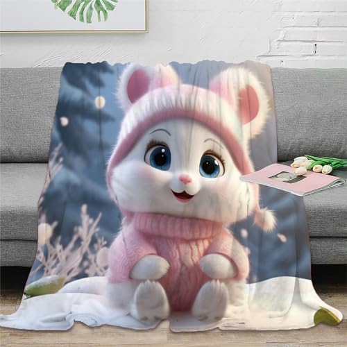 Niedlicher Hase Kaninchen Decke Fleecedecke,Kaschmir-Gefühl Kuscheldecke Geeignet Für Kinder Erwachsene Bett Oder Sofa 60x80inch(150x200cm) von KeAan