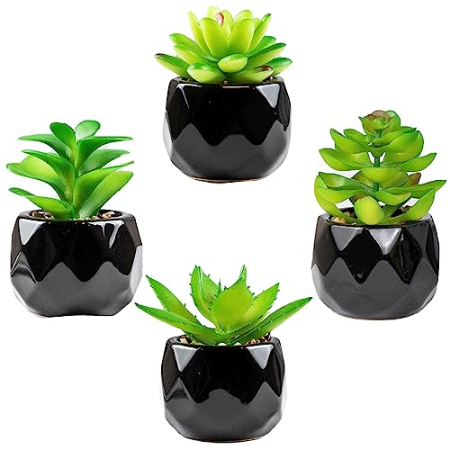 KEAIDUO Künstliche Sukkulenten Pflanzen mit Topf, 4 Stück Klein Mini Kunstpflanzen für Wohnzimmer Badezimmer Balkon Büro Tischdeko von KEAIDUO