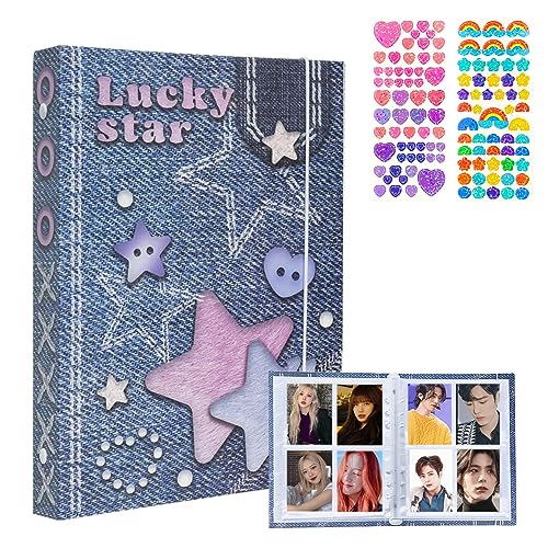 Kpop Photocard Binder, PVC Free A5 Kpop Photocard Holder, Refillable A5 6 Rings Binder Album, 160 Pockets Large Capacity Photo Card K-pop Photo Card Album with DIY Letter Sticker (Purple Star) von KeCool