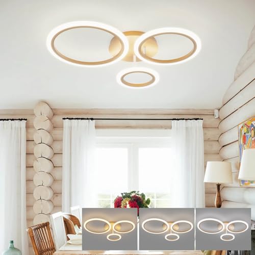 KeLuKes 59cm Moderne Led Deckenlampe Schlafzimmer, 3-Ring-Deckenlampen-Design, 46W Dimmbar Deckenleuchte Für Wohnzimmer, 3000K-6000K, Gold Küchendeckenlampe KeLuKes 59cm Moderne Led Deckenlampe Schlafzimmer, 3-Ring-Deckenlampen-Design, 46W Dimmbar Deckenleuchte Für Wohnzimmer, 3000K-6000K, Gold Küchendeckenlampe von KeLuKes