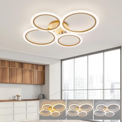 KeLuKes 76cm Moderne Led Deckenlampe Schlafzimmer, 4-Ring-Deckenlampen-Design, 60W Dimmbar Deckenleuchte Für Wohnzimmer, 3000K-6000K, Gold Küchendeckenlampe KeLuKes 76cm Moderne Led Deckenlampe Schlafzimmer, 4-Ring-Deckenlampen-Design, 60W Dimmbar Deckenleuchte Für Wohnzimmer, 3000K-6000K, Gold Küchendeckenlampe von KeLuKes