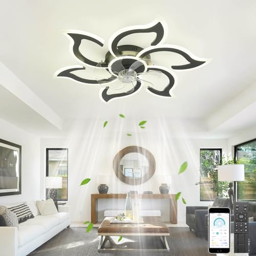 KeLuKes 88cm Deckenventilator mit Beleuchtung, Deckenleuchte mit Ventilator Design, Timer Dimmbar Leise Reversible 72W Deckenlampe Ventilator Blume für Schlafzimmer Küche, Schwarz von KeLuKes
