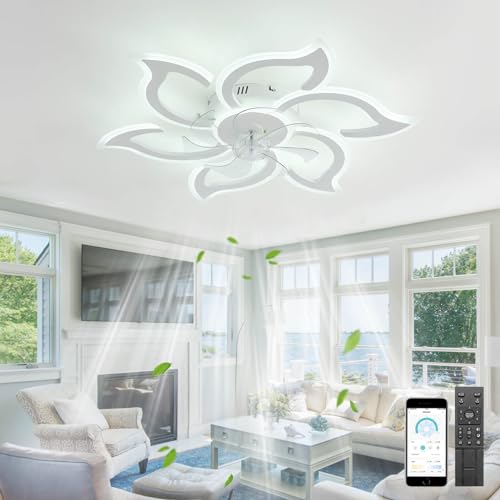 KeLuKes 88cm Deckenventilator mit Beleuchtung, Deckenleuchte mit Ventilator Design, Timer Dimmbar Leise Reversible 72W Deckenlampe Ventilator Blume für Schlafzimmer Küche, Weiß von KeLuKes