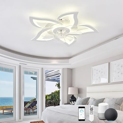 KeLuKes Deckenleuchte mit Ventilator Leise, 65cm Deckenventilatoren mit Beleuchtung, Kompatibel mit Alexa, Timer Dimmbar Reversibel Ventilator Lampe fur Schlafzimmer Wohnzimmer, Weiß von KeLuKes