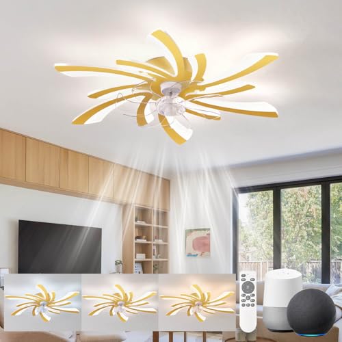 KeLuKes Deckenventilatoren mit Beleuchtung Leise Kompatibel mit Alexa und Google Assistant, 78cm Deckenleuchte mit Ventilator, Timer Dimmbar Reversibel Ventilator fur Schlafzimmer, Gold von KeLuKes