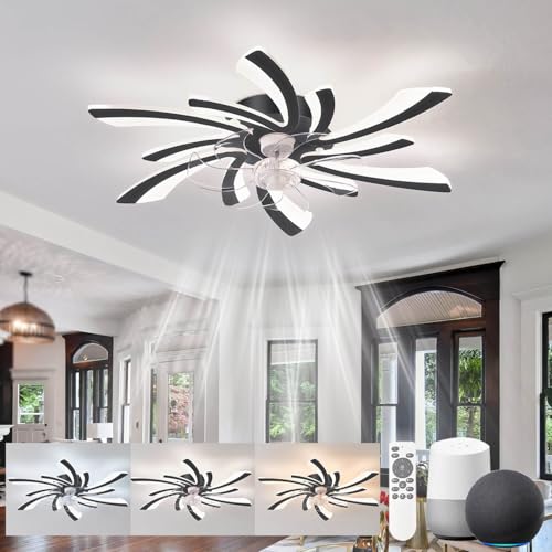 KeLuKes Deckenventilatoren mit Beleuchtung Leise Kompatibel mit Alexa und Google Assistant, 78cm Deckenleuchte mit Ventilator, Timer Dimmbar Reversibel Ventilator fur Schlafzimmer,Schwarz von KeLuKes
