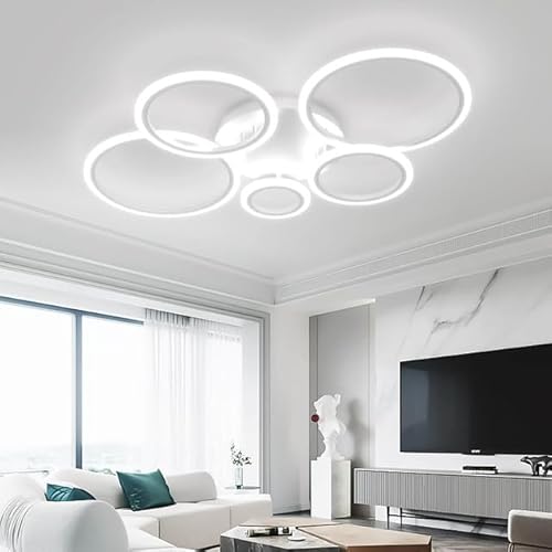 KeLuKes Modern Deckenleuchten 100cm, Deckerlampe 5-Ring-Design, Memory Funktion, Dimmbar Deckenleuchte für Schlafzimmer Wohnzimmer Küche Bücherzimmer, Weiß KeLuKes Modern Deckenleuchten 100cm, Deckerlampe 5-Ring-Design, Memory Funktion, Dimmbar Deckenleuchte für Schlafzimmer Wohnzimmer Küche Bücherzimmer, Weiß von KeLuKes