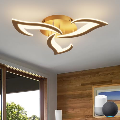 KeLuKes Moderne Deckenleuchte Kompatibel Mit Alexa Wifi Dimmbar 3000lm Blumen-Design Energieeffizient 63cm LED Smarte Deckenlampe Für Schlafzimmer Wohnzimmer, Gold KeLuKes Moderne Deckenleuchte Kompatibel Mit Alexa Wifi Dimmbar 3000lm Blumen-Design Energieeffizient 63cm LED Smarte Deckenlampe Für Schlafzimmer Wohnzimmer, Gold von KeLuKes