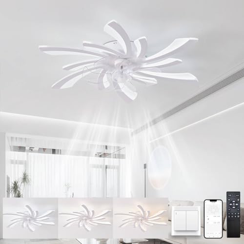 KeLuKes Moderne Deckenventilator mit Beleuchtung und Fernbedienung Leise Design 78cm deckenlampe mit ventilator led DC Timer 6-Geschwindigkeit Dimmbar Reversibel Für Schlafzimmer Küche,Weiß von KeLuKes