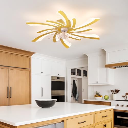 KeLuKes Moderne Deckenventilator mit Beleuchtung und Fernbedienung Leise Design 78cm deckenlampe mit ventilator led DC Timer 6-Geschwindigkeit Dimmbar Reversibel Für Schlafzimmer Küche,Gold von KeLuKes