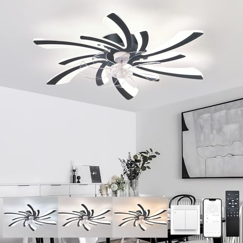 KeLuKes Moderne Deckenventilator mit Beleuchtung und Fernbedienung Leise Design 78cm deckenlampe mit ventilator led DC Timer 6-Geschwindigkeit Dimmbar Reversibel Für Schlafzimmer Küche,Schwarz von KeLuKes