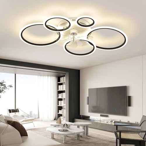 KeLuKes Schwarz Deckenleuchte mit Ventilator Leise, 100cm Deckenventilator Mit Fernbedienung Ring, Dc Dimmbar Timer Memory-Funktion Ventilator Licht für Schlafzimmer Wohnzimmer von KeLuKes