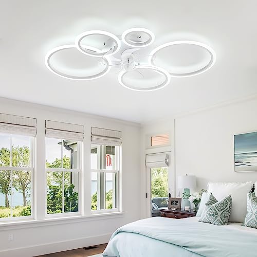 KeLuKes Weiß Deckenleuchte mit Ventilator Leise, 100cm Deckenventilator Mit Fernbedienung Ring, Dc Dimmbar Timer Memory-Funktion Ventilator Licht für Schlafzimmer Wohnzimmer von KeLuKes