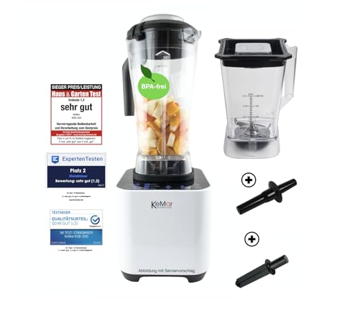 Hochleistungstandmixer (1.500W, 30.000 U/min 6 Programme, Touch Bedienung, inkl. 1L und 2L Behälter von KeMar Kitchenware