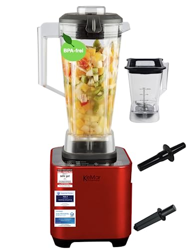 KeMar Hochleistungsmixer (1.500W, 30.000 U/min, 2 Liter) Standmixer mit Touch Bedienung, inkl. 1 + 2 Liter Behälter, 6 Programme, Pulse & 1 Liter Trockenbehälter, Powerblender, (KSB-200 Rot) von KeMar Kitchenware