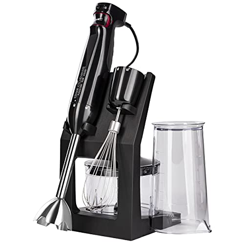 KeMar Stabmixer (1.000 Watt, Schwarz) Titan Klinge & Aufbewahrungsständer, Handstabmixer, Pürierstab mit Schneebesen, 500 ml Mixbehäter (KSM-1000 Basis Set) Edelstahl, Kindersicherung & Mixbecher von KeMar Kitchenware