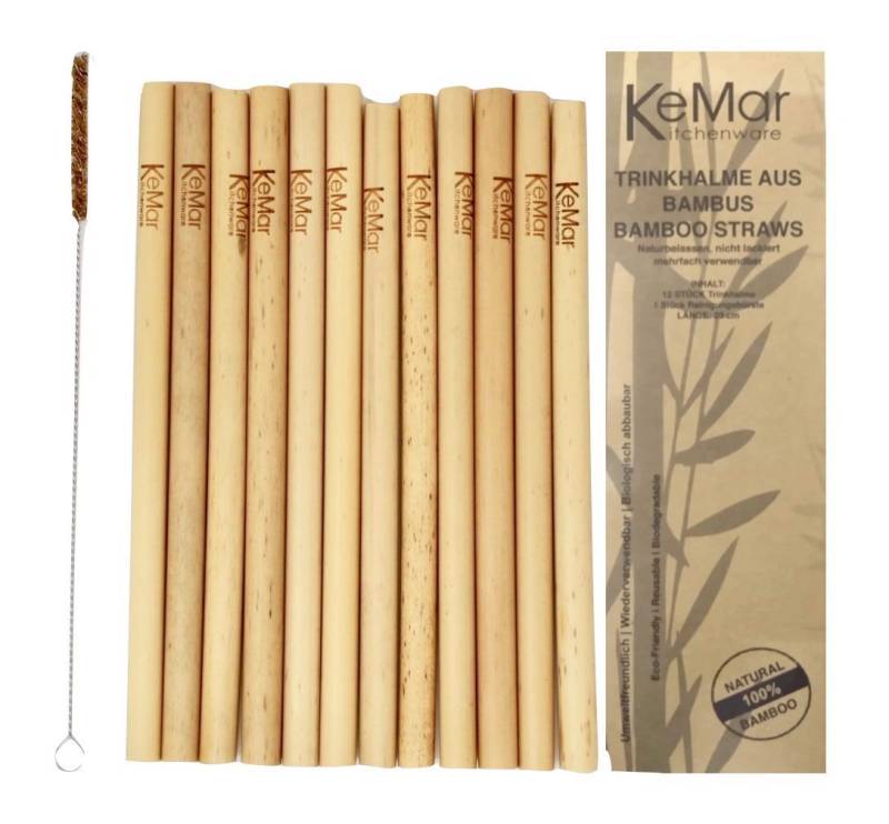 KeMar Kitchenware Trinkhalme BambooStraws20cm, (Set, 12-tlg., 12 Trinkhalme, 1 Bürste), TRINKHALME, 20 cm lang von KeMar Kitchenware