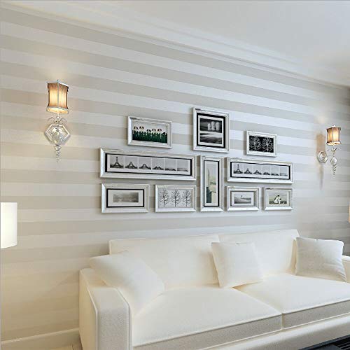 KeTian Vliestapete im europäischen Stil, modern, puristischer Country-Stil, Streifen, für Wohnzimmer, Schlafzimmer, als TV-Hintergrundwand, weiß, 0.53m (1.73' W) x 10m(32.8'L)=5.3m2 (57 sq.ft) von KeTian