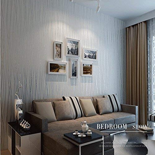 KeTian Modern Fashion Classic Flocking Plain Stripe Curve Vliestapete Wandpapier für Wohnzimmer Schlafzimmer Tapetenrolle 0.53 m (1.33 'W) x 10 m (32.8' L) = 5.3 m² (57 sq.ft) (silbernes Grau) von KeTian