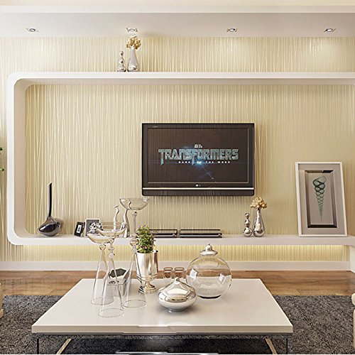 KeTian Modern Fashion Classic Flocking Plain Stripe Curve Vliestapete Wandpapier für Wohnzimmer Schlafzimmer Tapetenrolle 0.53 m (1.73 'W) x 10 m (32.8' L) = 5.3 m² (57 sq.ft) (Beige) von KeTian