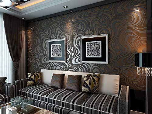 KeTian Modern Luxury 3D Abstract Curve Wallpaper Flocking non tessuto per soggiorno/camera da letto Rotolo di carta da parati 0.7m (2.29 'W) x 8.4m (27.56' L)=5.88㎡(63.11 sq.ft)(Black & Browm) von KeTian