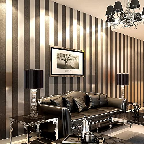 ketian modernen minimalistischen Vertikal gestreift PVC Tapete für Schlafzimmer Wohnzimmer, Schwarz/Grau, 0.53m (1.73' W) x 10m(32.8'L)=5.3m2 (57 sq.ft) von KeTian