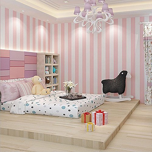 KeTian Vliestapete im europäischen Stil, modern, puristischer Country-Stil, Streifen,Gestreift für Wohnzimmer, Schlafzimmer, als TV-Hintergrundwand, rosa/rot, 1.73' W x 32.8'L=57 sq.ft von KeTian