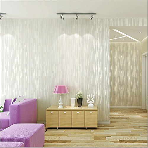 Ketian Moderner Fashion Classic Beflockung Uni Streifen Curve Vliestapete Wand Papier für Wohnzimmer Schlafzimmer Tapete Rolle cremefarben 1.73' W x32.8'L=57 sq.ft von KeTian