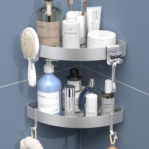 KeZaara Duschablage Ohne Bohren Ecke Silber, Shampoo Halterung für Dusche und Rostschutz Duschregal-mit 4 Haken, Einfache Montage, 2 Stück Silber KeZaara Duschablage Ohne Bohren Ecke Silber, Shampoo Halterung für Dusche und Rostschutz Duschregal-mit 4 Haken, Einfache Montage, 2 Stück Silber von KeZaara