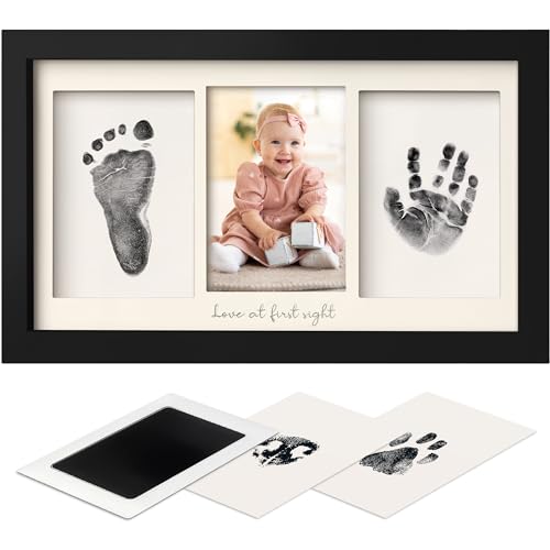 Baby Handabdruck und Fußabdruck Set – Clean Touch Stempelkissen Baby Hand und Fuß für Neugeborene, Handabdruck Baby Bilderrahmen Fabre, Fußabdruck Baby, Baby Dusche Baby Abdruckset (Onyx Black) von KeaBabies