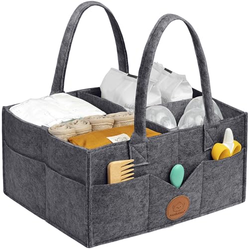 Baby-Wickeltasche – großer Wickel-Organizer für Wickeltisch – Filz Baby Caddy Windel-Halter – Aufbewahrungsbox – Wickelkorb für Baby Jungen Mädchen – Kinderzimmer Organisation (Mystic Gray) von KeaBabies