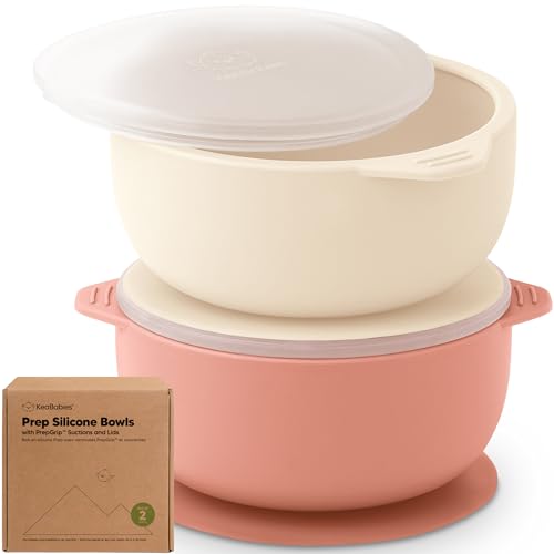 KeaBabies 2er-Pack Baby Schüssel mit Saugnapf und Deckel – Silikon Breischale Baby für Jungen, Mädchen, Kinderschüssel Babygeschirr, Kinderschale, Silikonschüsseln für Babynahrung, BPA-frei (Roseate) von KeaBabies