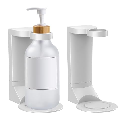 2 Stück Seifenspender Halter Selbstklebende Wand Flaschenhalter Shampoo Halter Badezimmer Zubehör Waschmittel Aufbewahrung für Küche Bad Spühlmittel Weiß von KeaJuidy