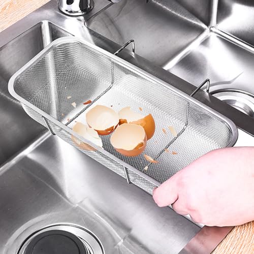 Hängender Filterkorb aus Edelstahl Küchensieb Siebkorb Spüle Küchenutensilien für Abseihen Abtropfen Waschen von Obst Gemüse 27x12x4,5 cm von KeaJuidy
