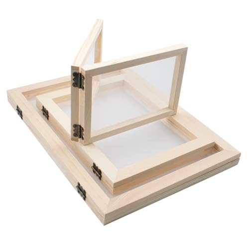 KeaJuidy 3 Stück Holz Papierherstellung Rahmen Doppelschichtiger Papierrahmen Papierschöpfrahmen Schöpfrahmen für DIY Papierhandwerk 3 Größen von KeaJuidy