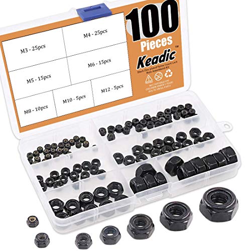 Keadic 100 Stück Selbstsichernde Muttern, Sechskantmuttern Sortiment Set, Sicherungsmuttern Nylon Einsatz Mutter, Schraubenmuttern Metallmuttern, M3 M4 M5 M6 M8 M10 M12, Schwarz Keadic 100 Stück Selbstsichernde Muttern, Sechskantmuttern Sortiment Set, Sicherungsmuttern Nylon Einsatz Mutter, Schraubenmuttern Metallmuttern, M3 M4 M5 M6 M8 M10 M12, Schwarz von Keadic