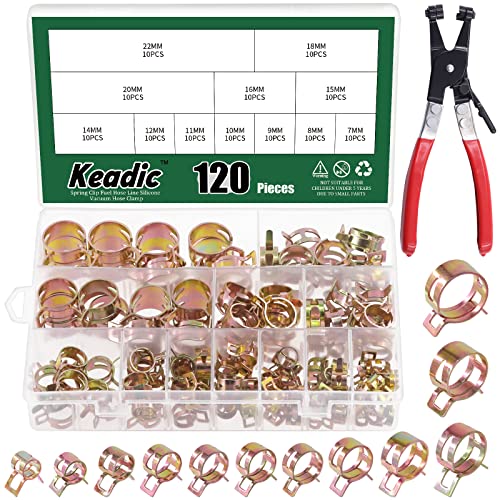 Keadic 121 Stück Schlauchschellen, 6-22mm Schlauchfeder Federklemmen, Schlauchklemmzange,Kraftstoffleitung Federbandschellen, Benzin Rohrschellen Set für Luftschlauch, Wasserleitung ﻿ von Keadic