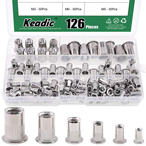 Keadic 126-teiliges metrisches Nietmuttern-Sortiment-Set aus 304 Edelstahl – M3 M4 M5 M6 M8 M10 von Keadic