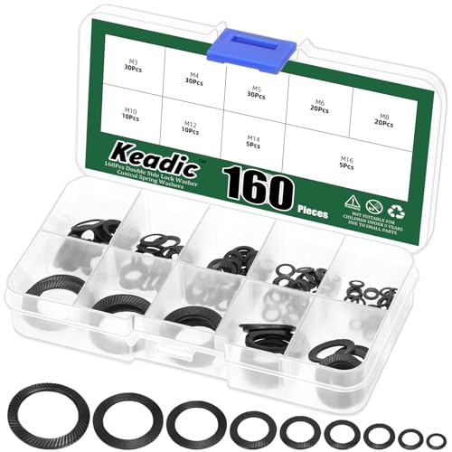 Keadic 160 Stück Doppelseitige M3 M4 M5 M6 M8 M10 M12 M14 M16,Double Side Lock Washer, 304 Edelstahl-Schloss-Scheibe Konische Federscheiber, Verzahnte Schloss-Scheiben für die sichere Befestigung von Keadic